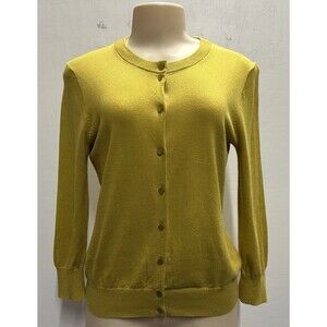 J Crew The Clark Cardigan Women sz M long sleeve cotton buttoned mustard sweater